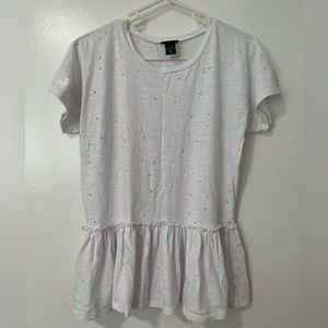 Torrid White Destructed Burnout Peplum Top Sz 00